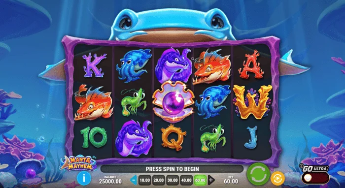 Manta Mayhem – játék képernyő tárcsákkal és rájával